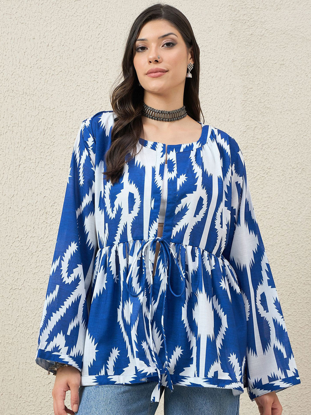 InWeave Printed Linen Open Front Shrug