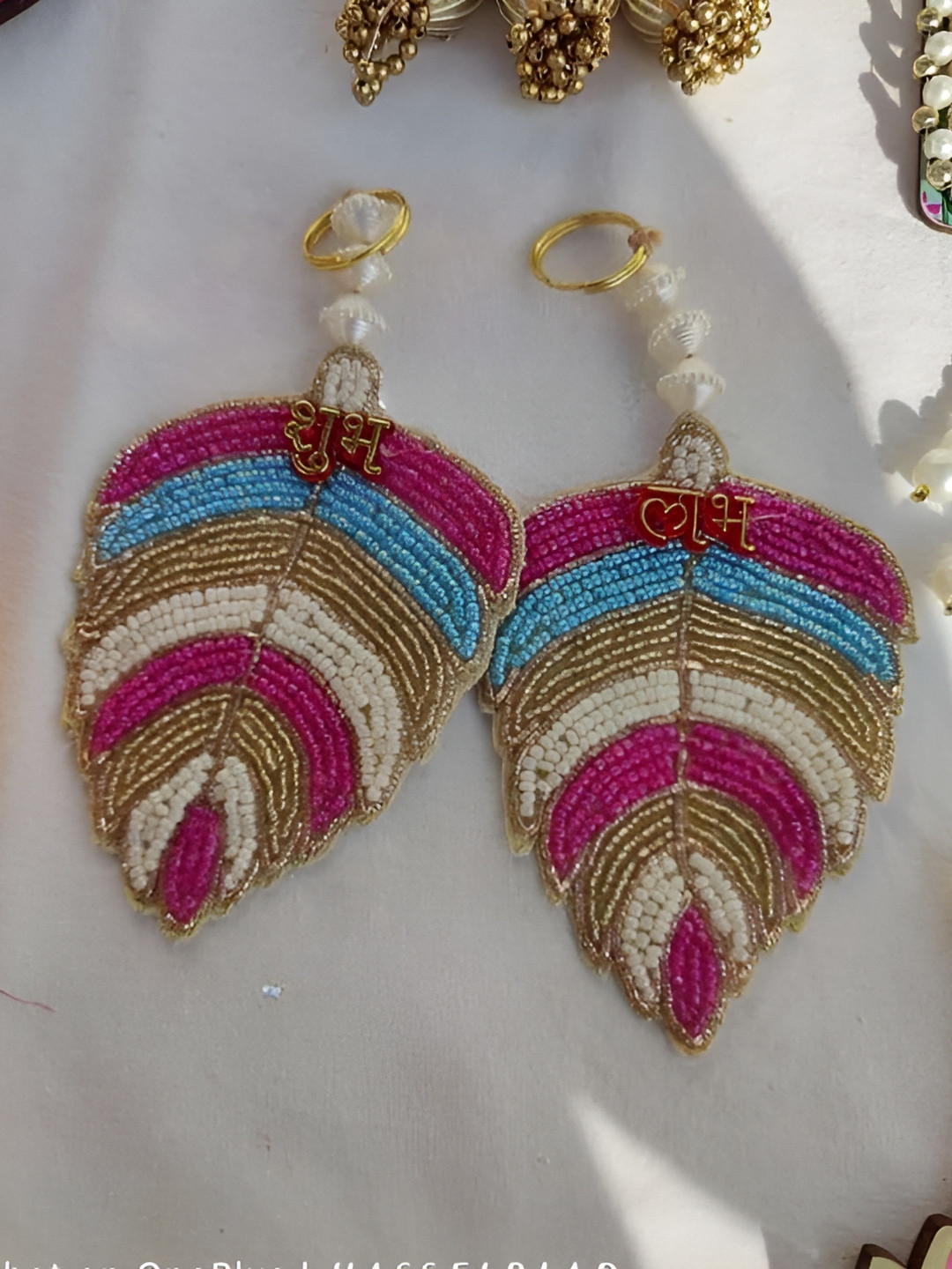 Sellplus Set Of 2 Pink & Yellow Textured Leaf Hanging Torans