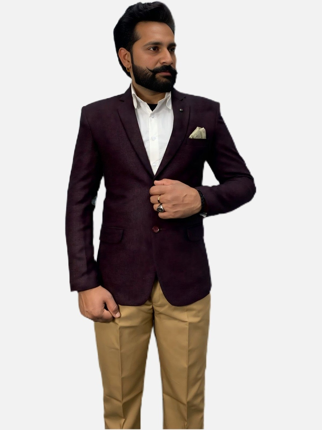 GARGIAN Master Cut Men Wine Wool Blend Blazer
