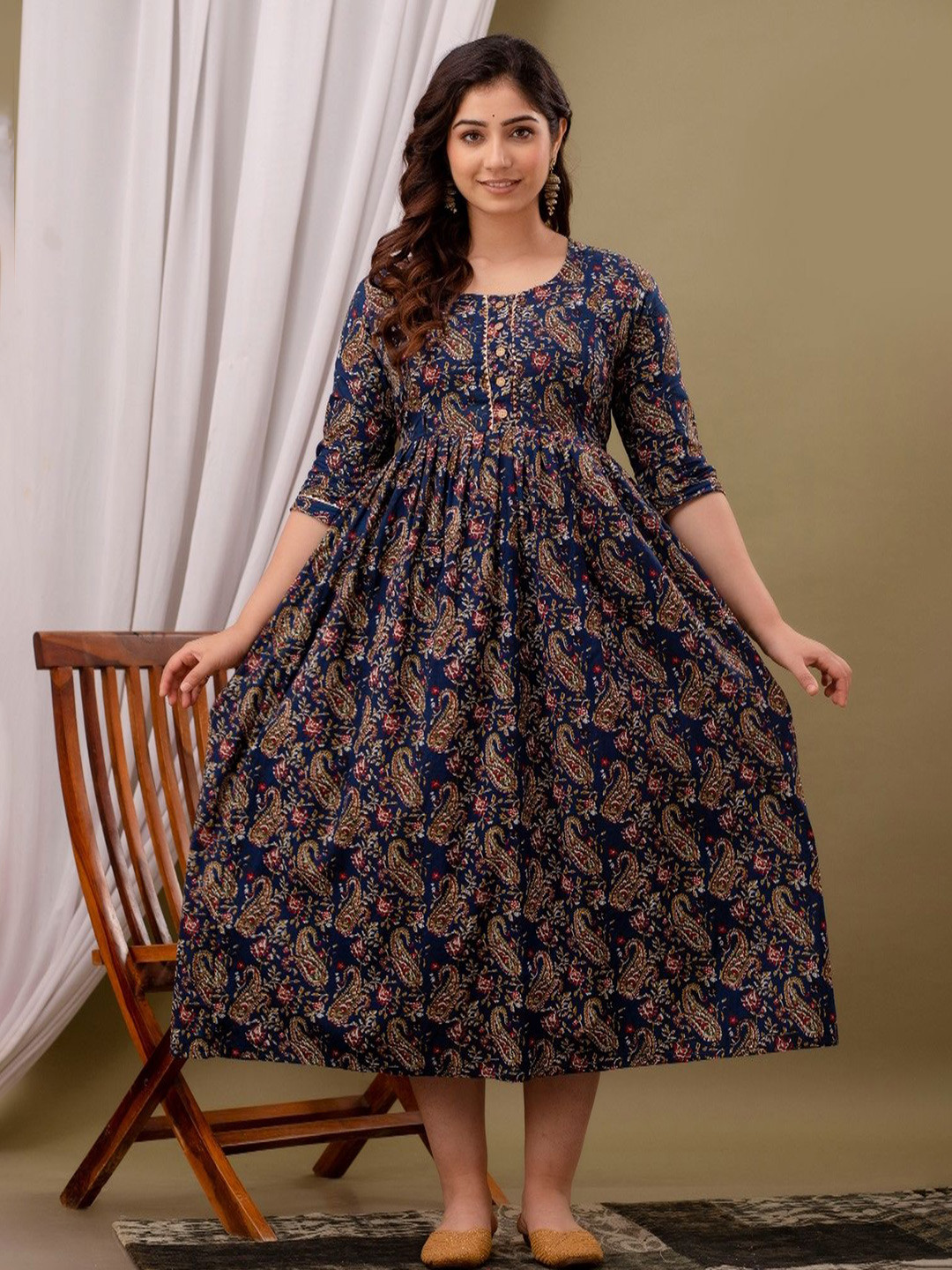 MAINA CREATION Women Ethnic Motifs Printed Round Neck Cotton Anarkali Kurta