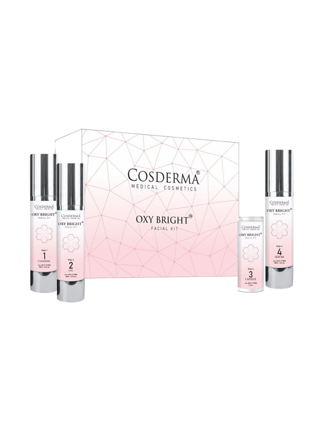 COSDERMA 4 Step Oxy Bright Brightening Facial Kit - 50 ml Each