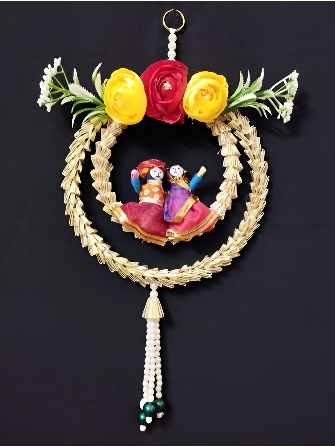 Sellplus Red & Yellow Textured Lace Bangle With Doll Couple Hanging Torans