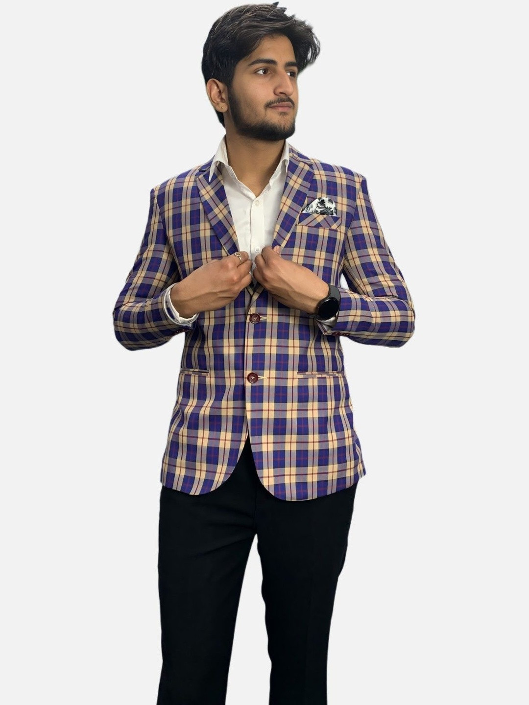 GARGIAN Master Cut Men Checked Double Vent Single Breasted Blazers