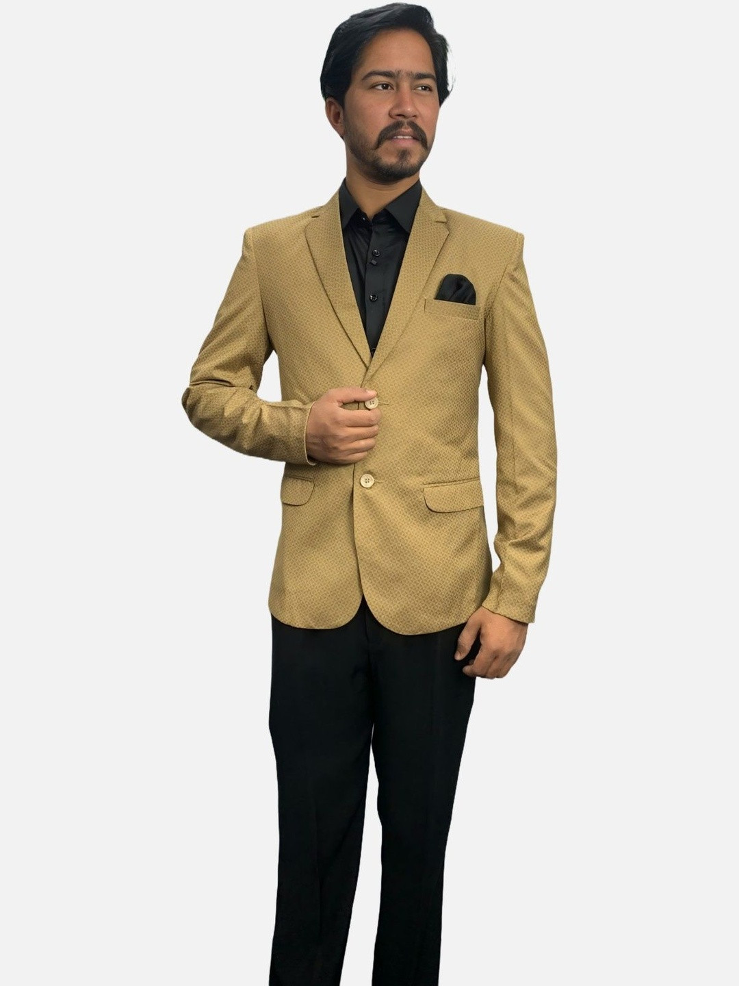 GARGIAN Master Cut Men Camel Brown Notched Lapel Front-Open Cotton Casual Blazers