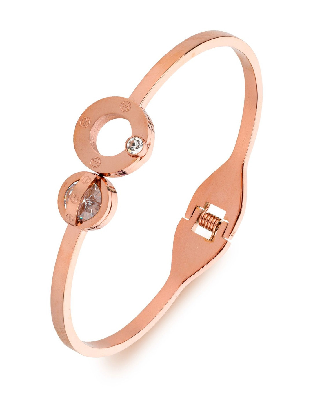 Klean & Care Women Cubic Zirconia Antique Rose Gold-Plated Cuff Bracelet