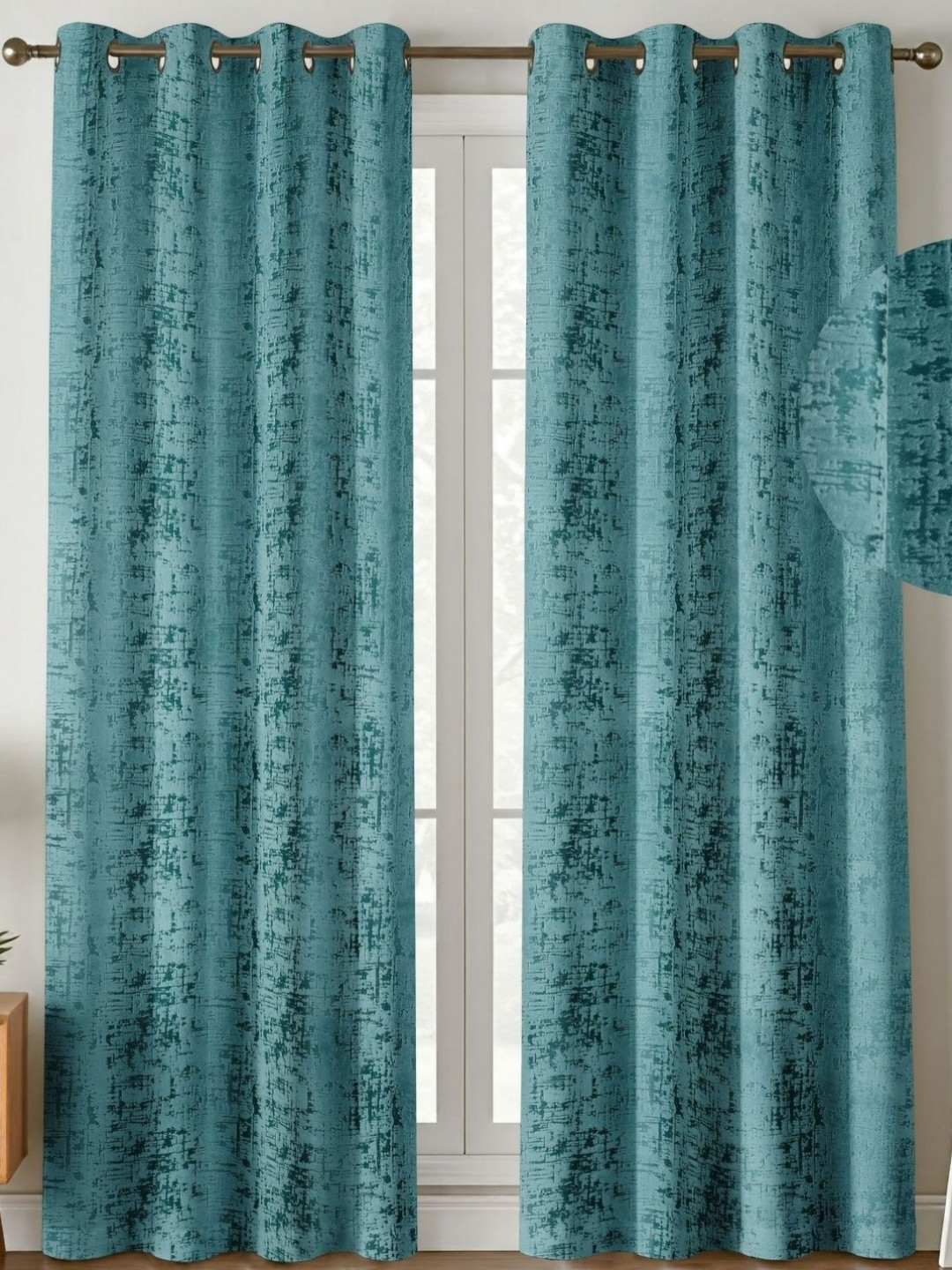 Galaxy Home Decor Blue And Black Velvet 2 Pcs Printed Room Darkening Long Door Curtains