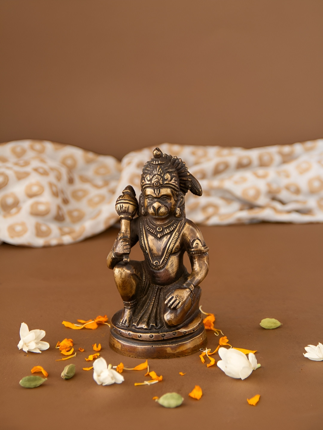 Imli Street Gold Toned Seated Hanuman Religious Idol Showpiece