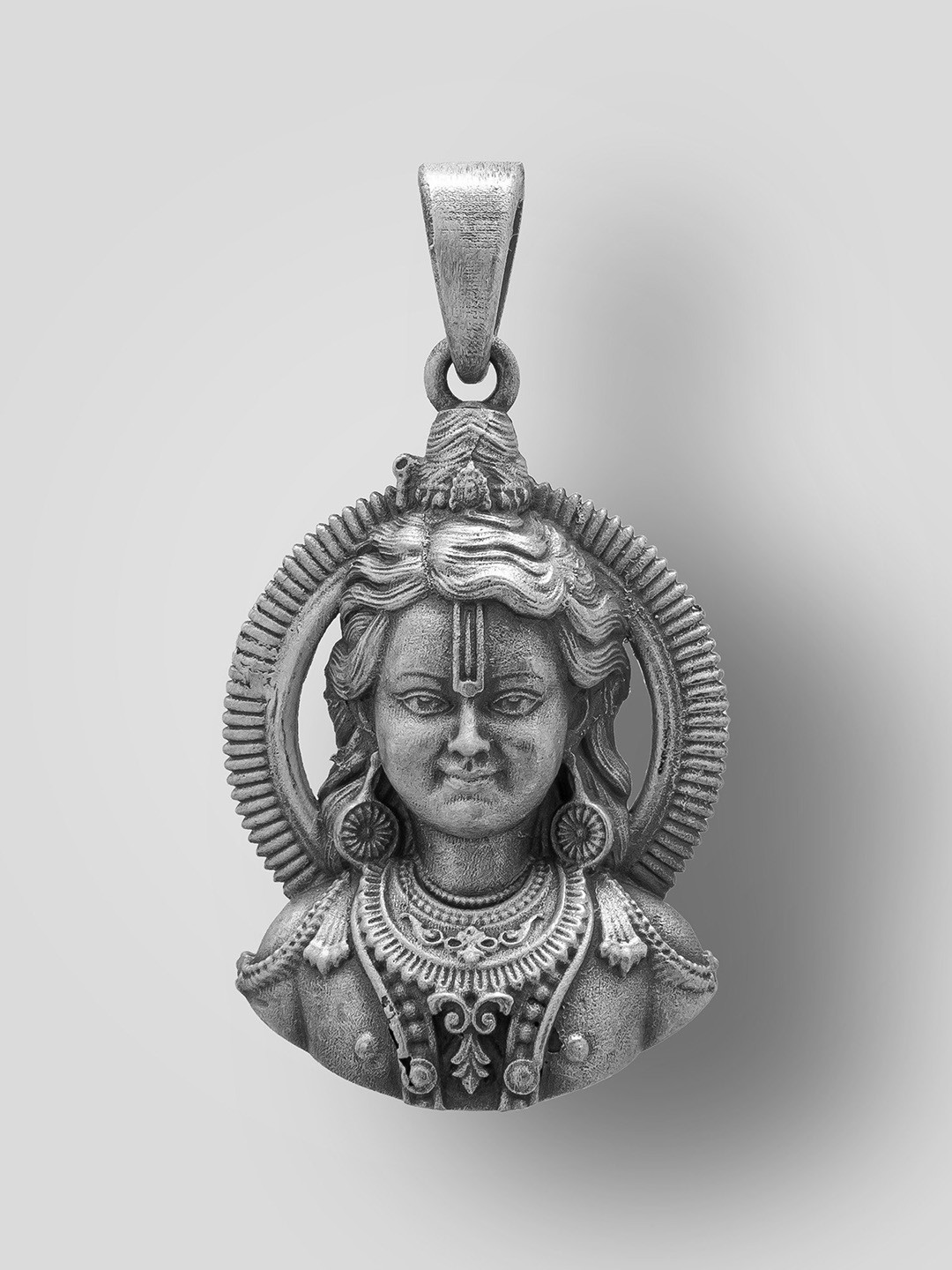 Exotic India Unisex Sterling Silver Ayodhya Ram Lalla Face Pendant