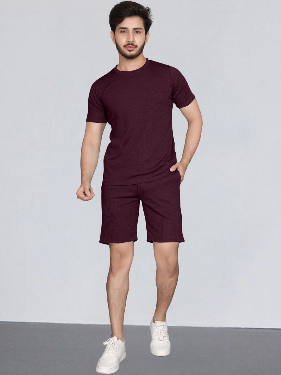 Moda Rapido Men Purple Cotton Lycra Blend Styled With Solid Textured Lining Tracksuit