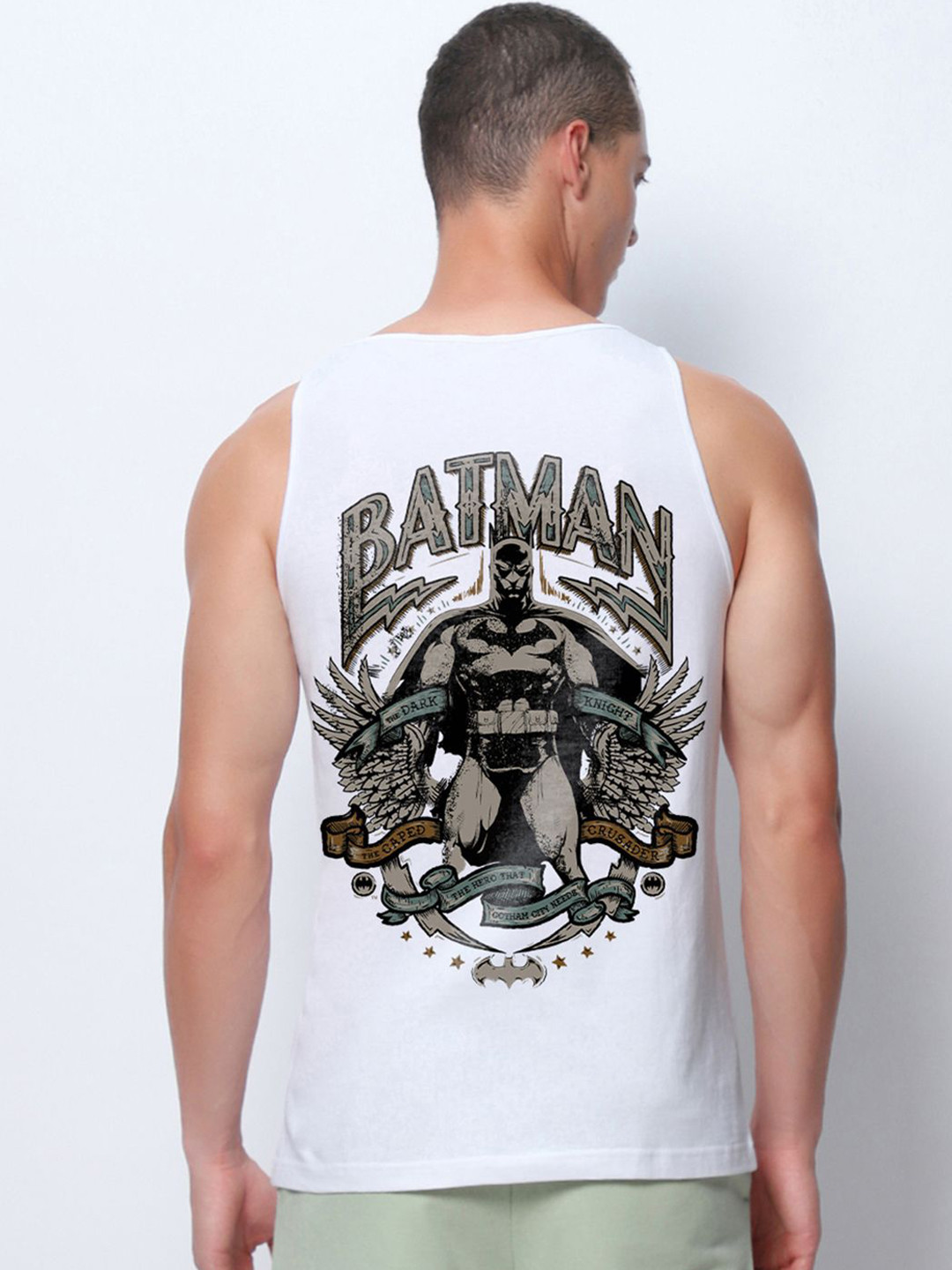 Bewakoof Official DC Merchandise Men White The Dark Knight Graphic Printed Vest