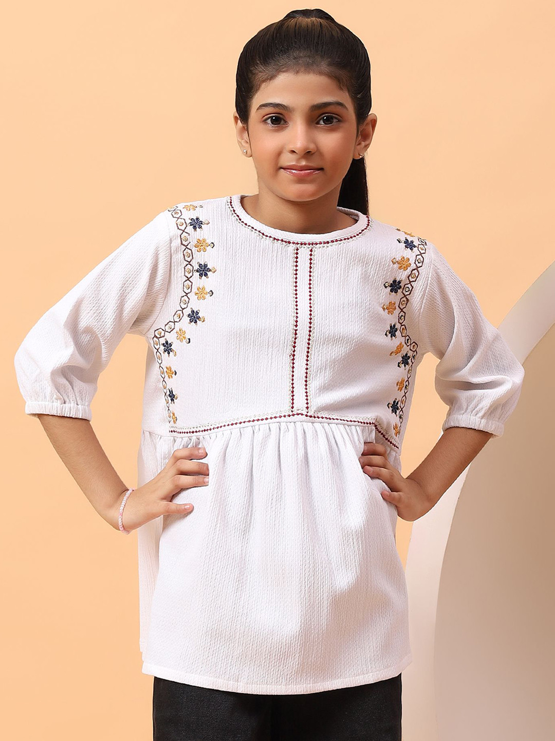 BAESD Girls Self Design Embroidered Tops