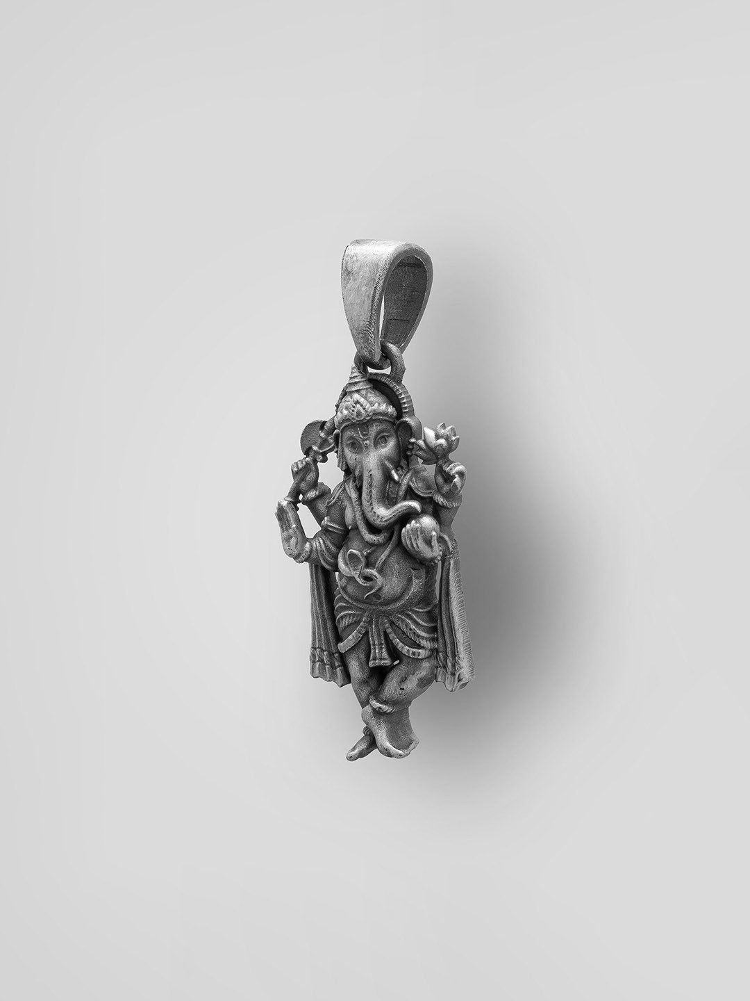 Exotic India Unisex 925 Sterling Silver Standing Chaturbhuja Lord Ganesha Pendant