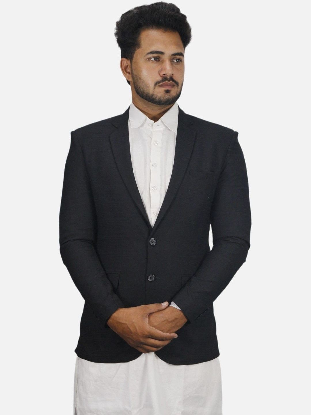 GARGIAN Master Cut Men Black Solid Slim-Fit Single-Breasted Blazer