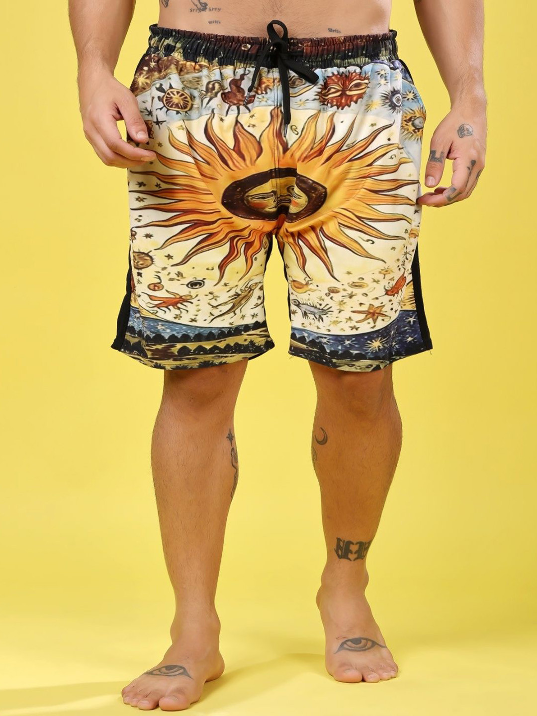 Flirty Soul Men Graphic Sunflower Printed Regular Fit Low-Rise Shorts