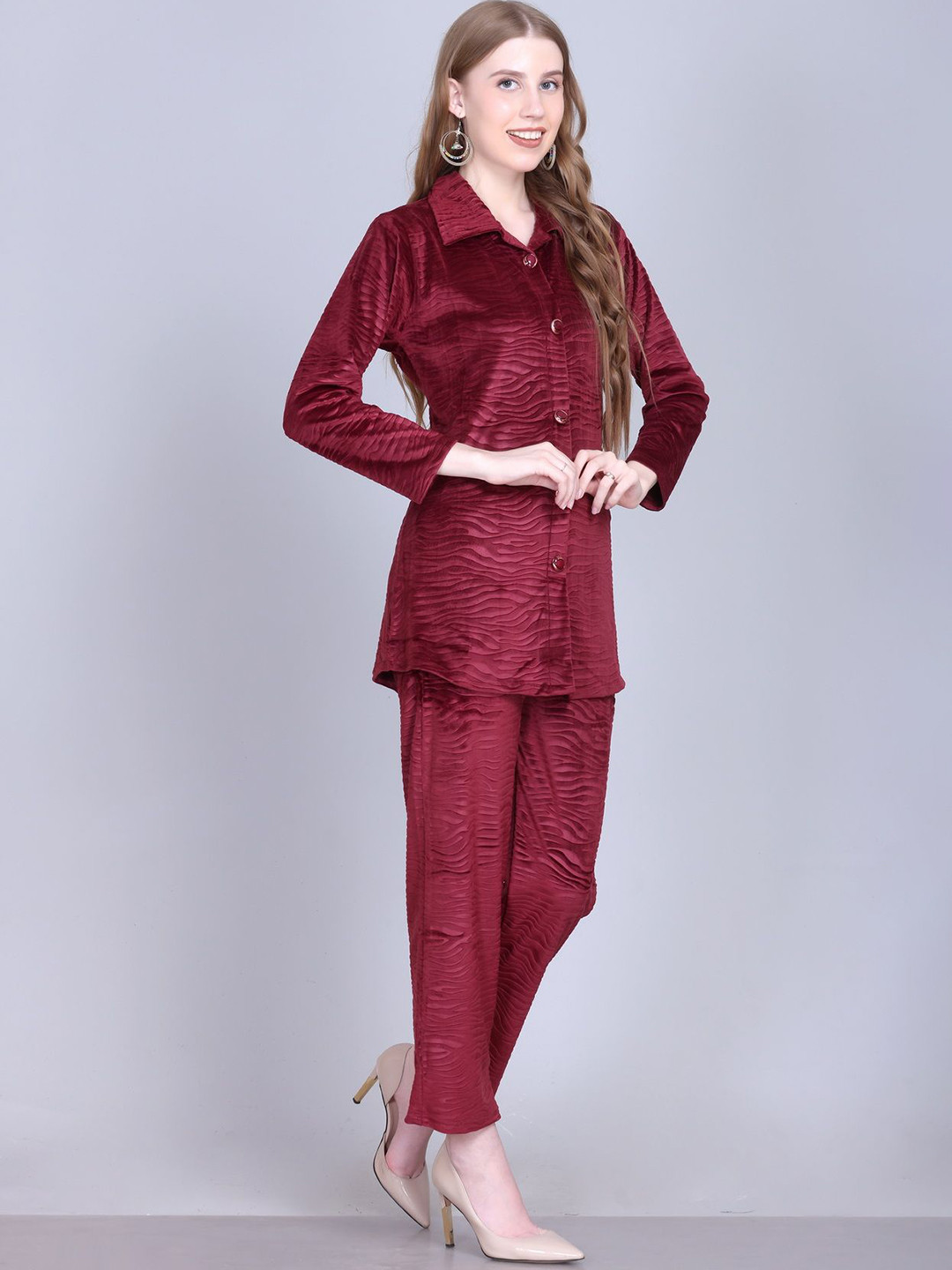 AREEMAS Self-Design Velvet Shirt With Trouser