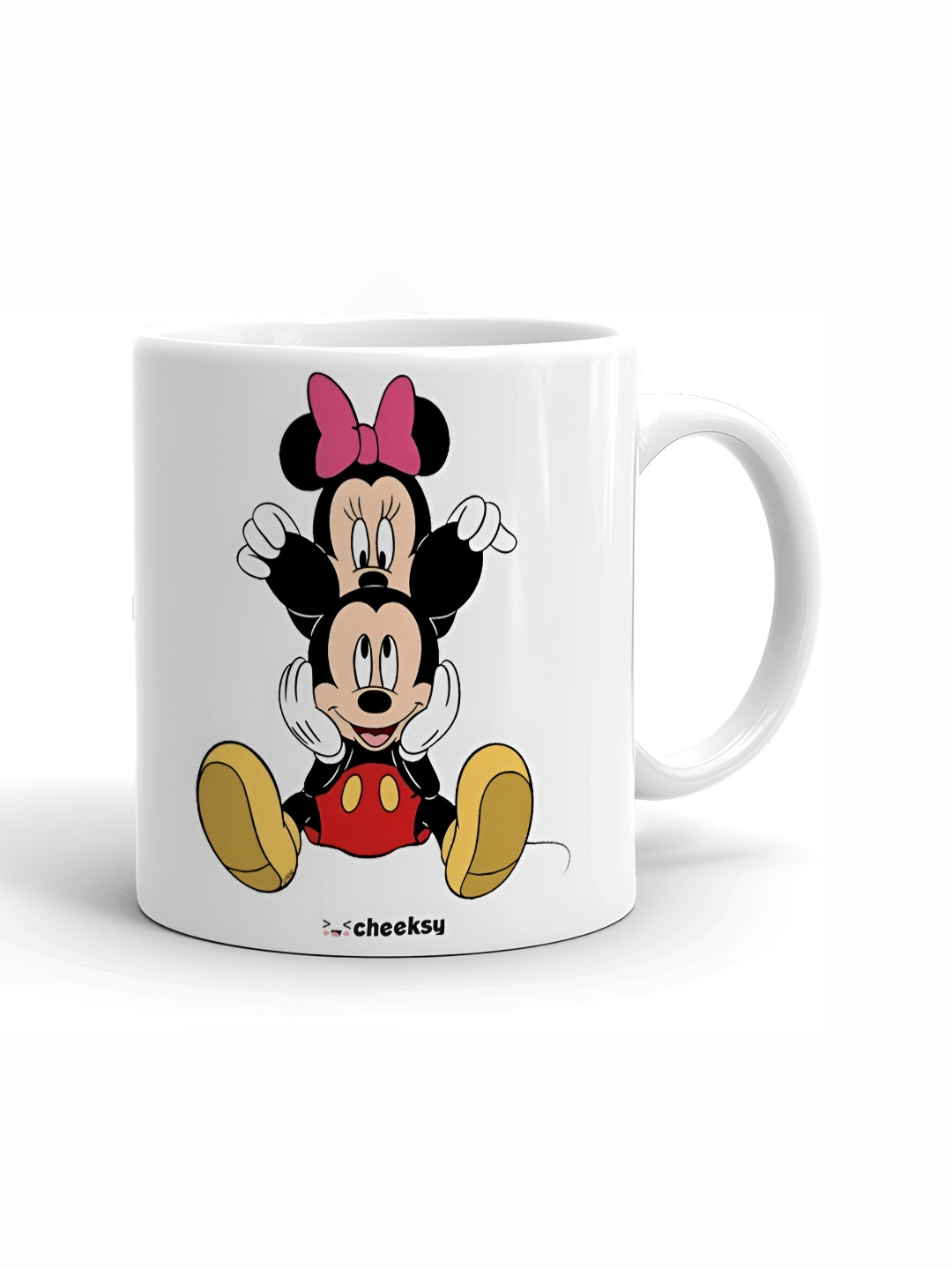 Mr UVD White & Pink Mickey Mouse Printed Ceramic Glossy Mug - 350 ml
