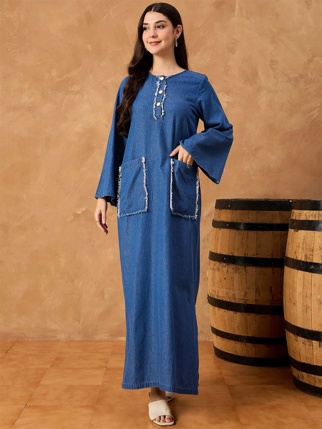 all about you Women Slits Pocket Detailing Denim Maxi Dress