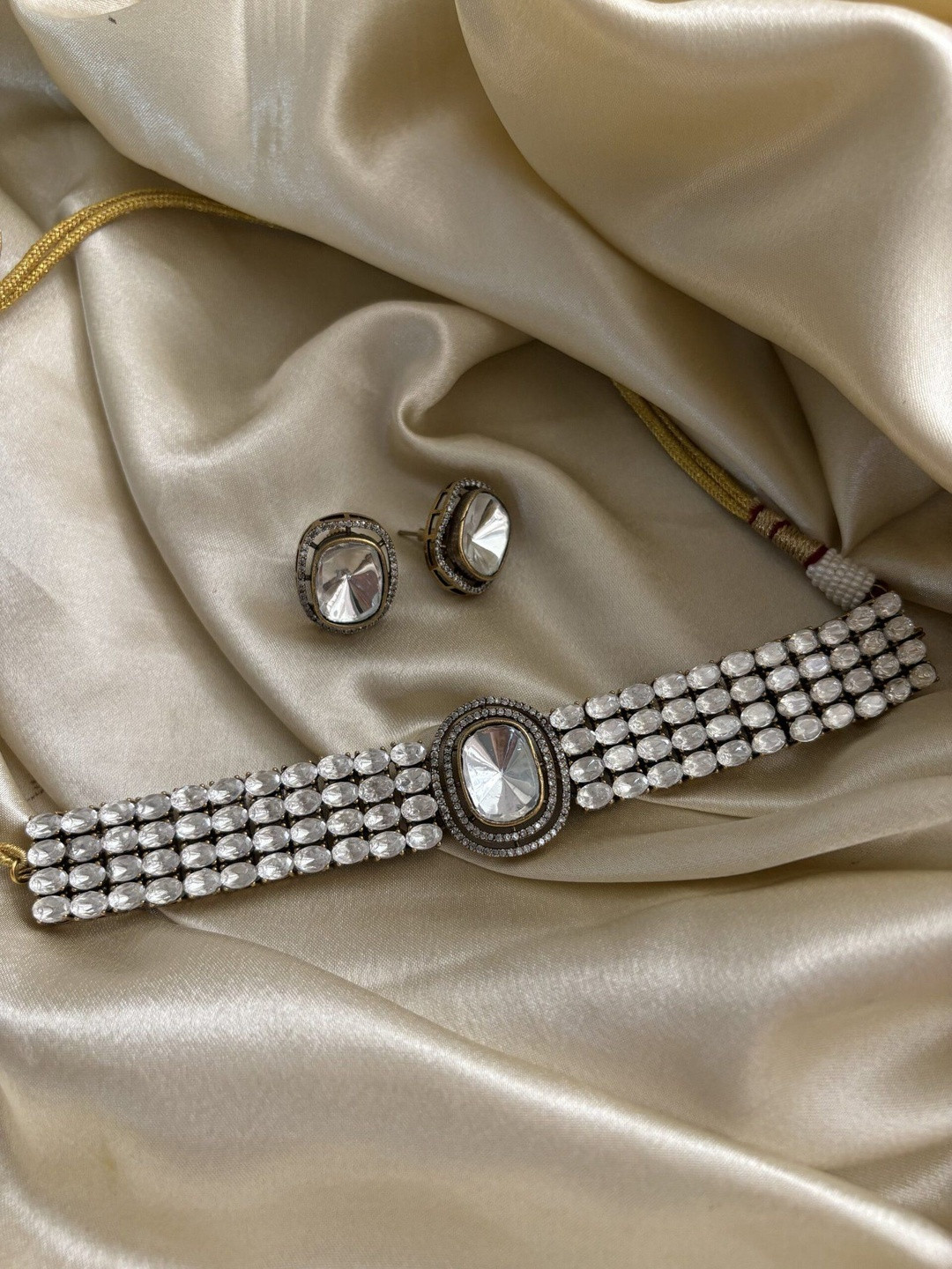 JOSYA Polki Artificial Stone-Studded Choker Jadau Necklace And Earrings