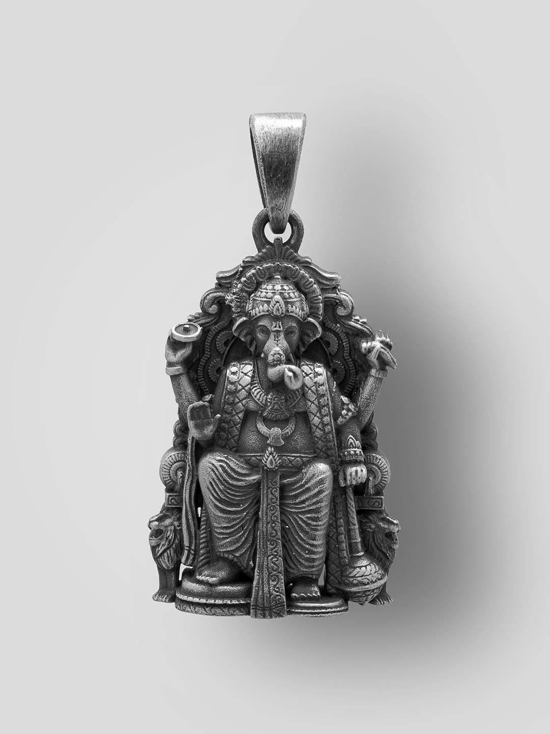 Exotic India Unisex Sterling Silver Ganesha Seated On Throne Pendant