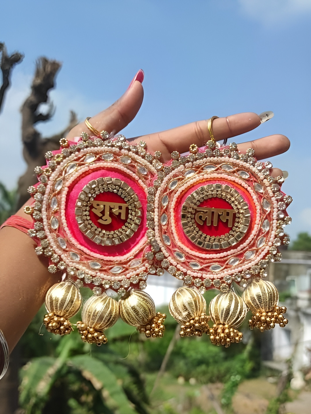 Sellplus Pack of 2Pieces Fabric Red & Yellow Textured Hanging Torans