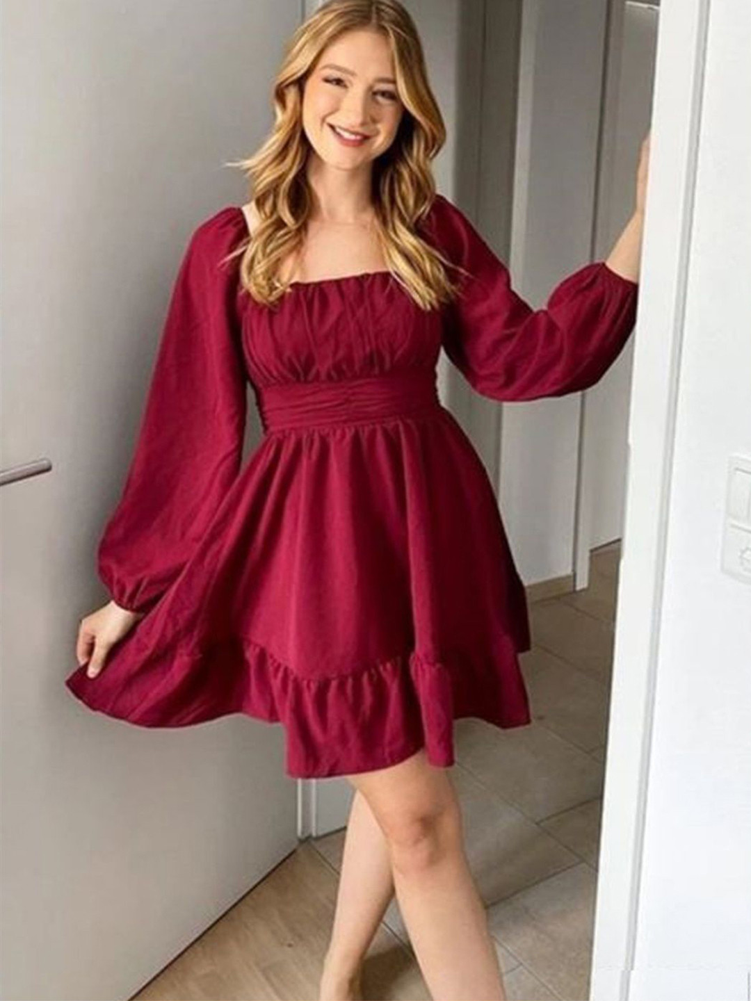 feuty Gathered or Pleated Fit & Flare Above Knee Dress