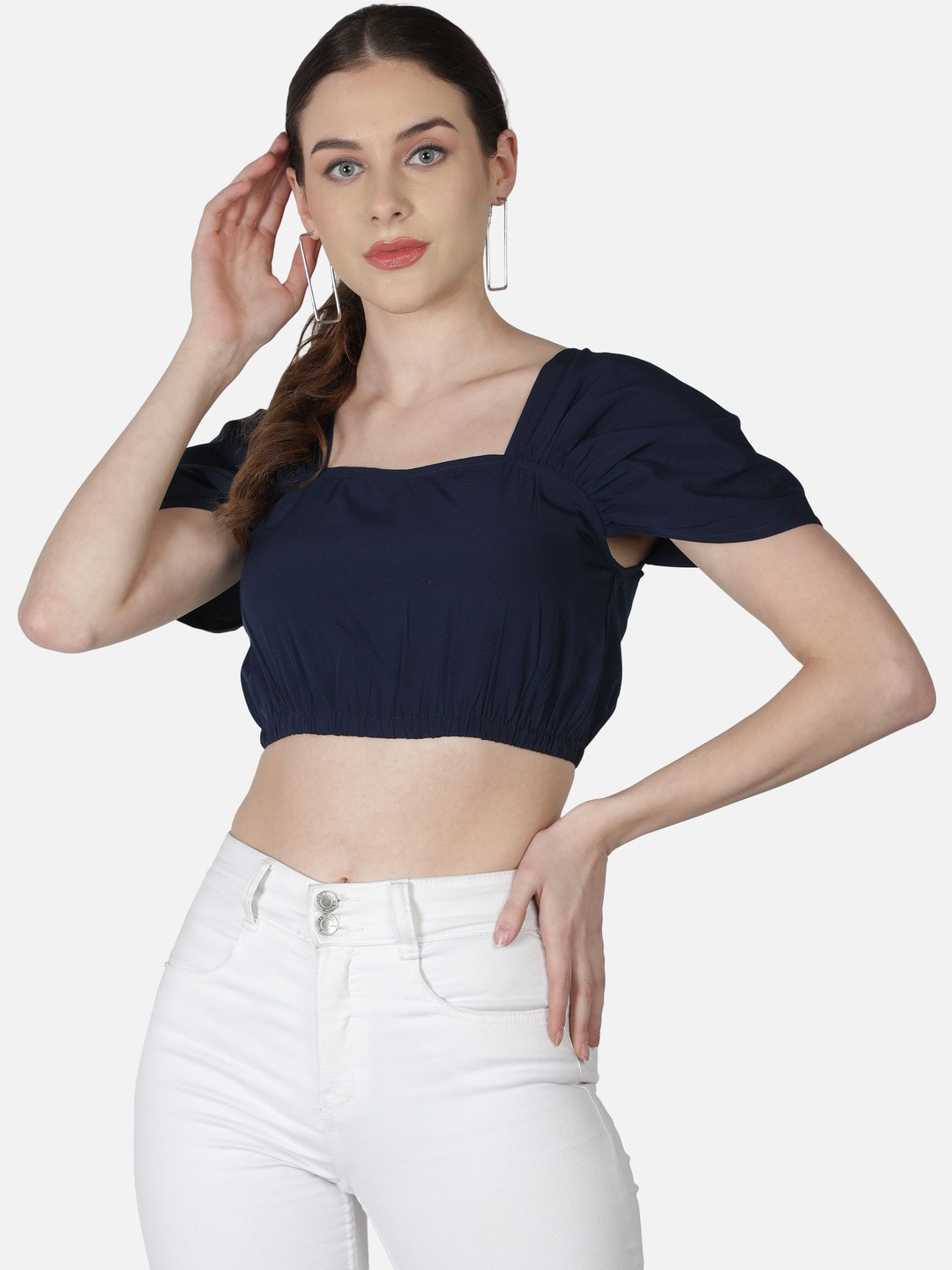 OTIRA Solid Crop Crepe Top for Women