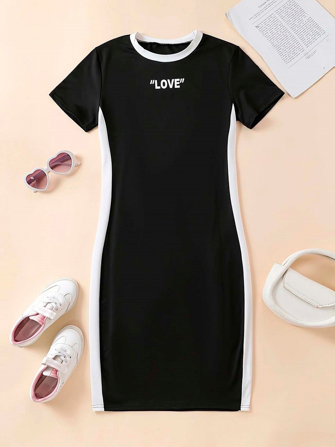 Miss & Chief  Typography Printed Side Tape T-shirt Dress