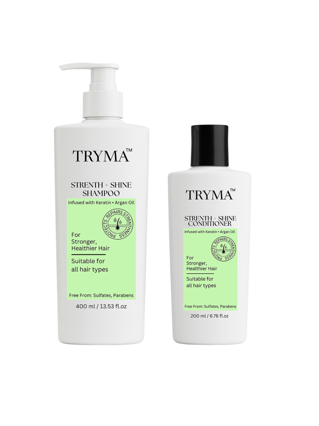TRYMA Set Of 2 Strength + Shine Hair Shampoo- 400 ml & Conditioner- 200 ml
