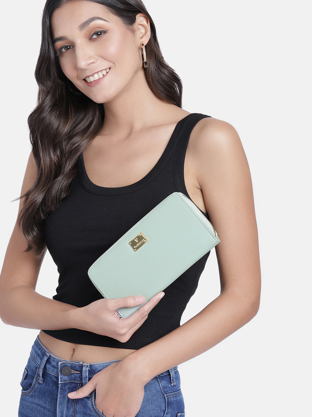 Van Heusen Women Sea Green Solid Zip Around Wallet