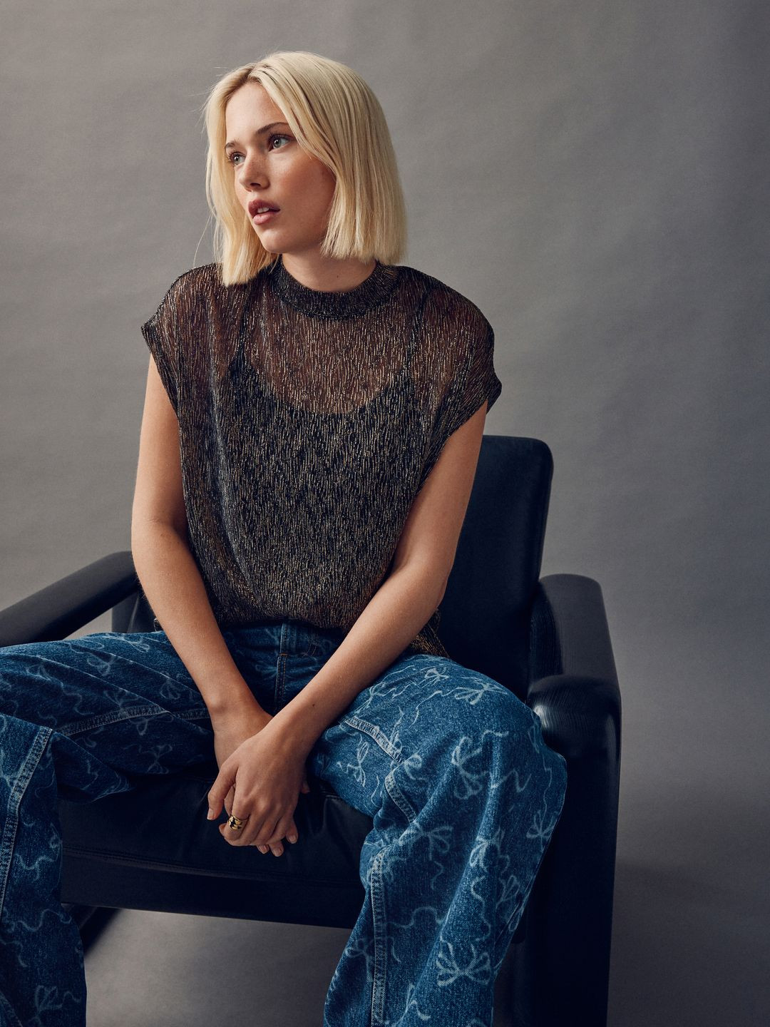 NEXT Lurex Semi Sheer Extended Sleeves Top