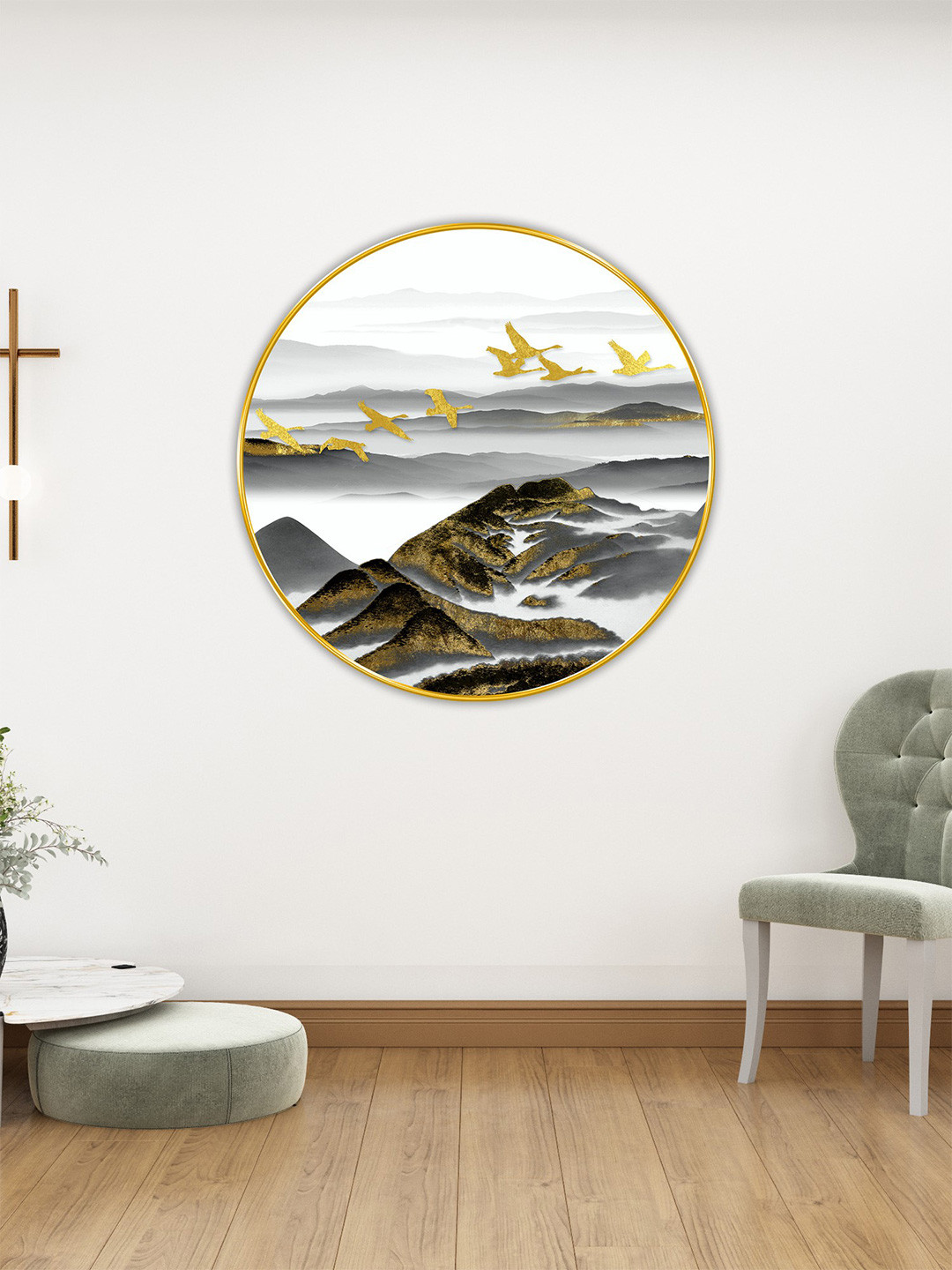 SAF White & Grey Wooden Wall Round Shape Paintings