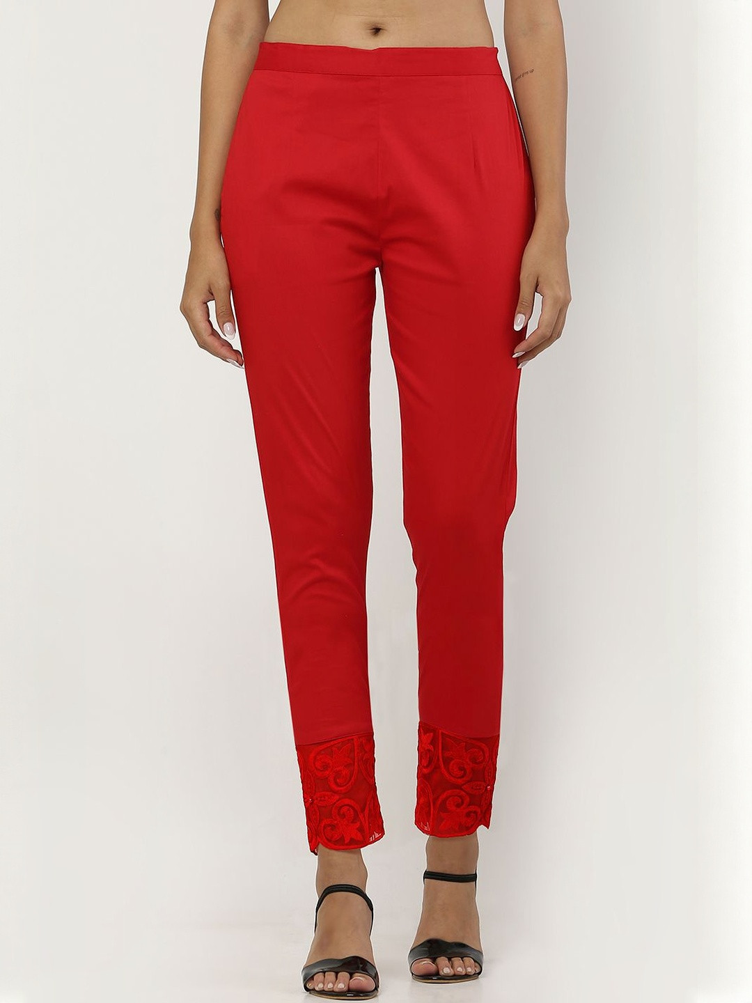 Moda Rapido Women Embroidered Stretchabe Cotton Easy Wash Trousers