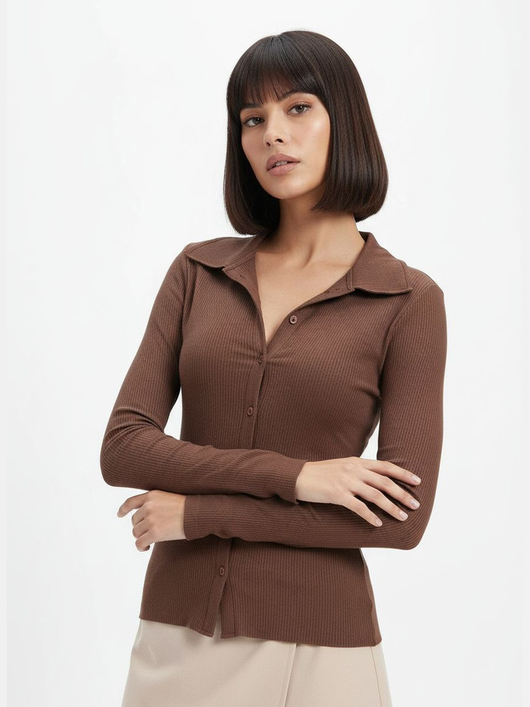 DressBerry X fwd Ribbed Shirt Style Top
