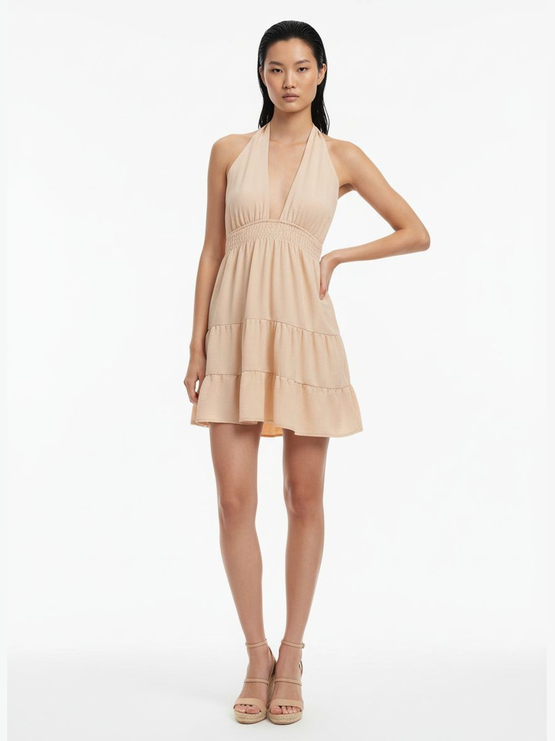 DressBerry Smocked Halter Neck Tiered Mini A-Line Dress