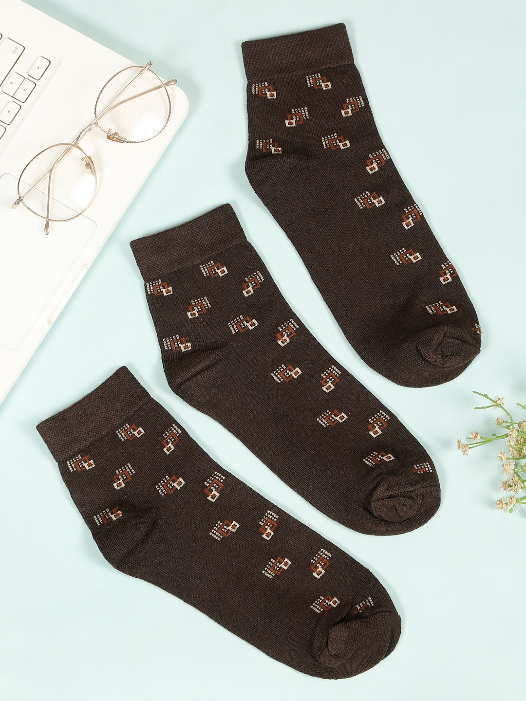 Teakwood Leathers Men Pack Of 3 Pure Cotton Patterned Above Ankle-Length Socks