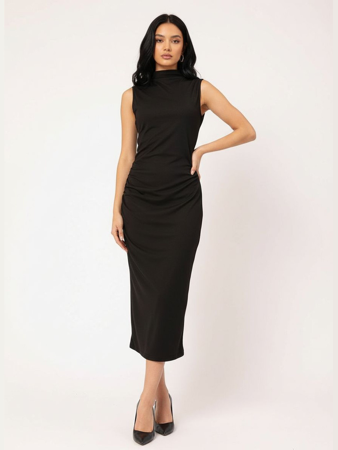 DressBerry Sweet & Sassy Sleeveless Ruched Bodycon Midi Dress