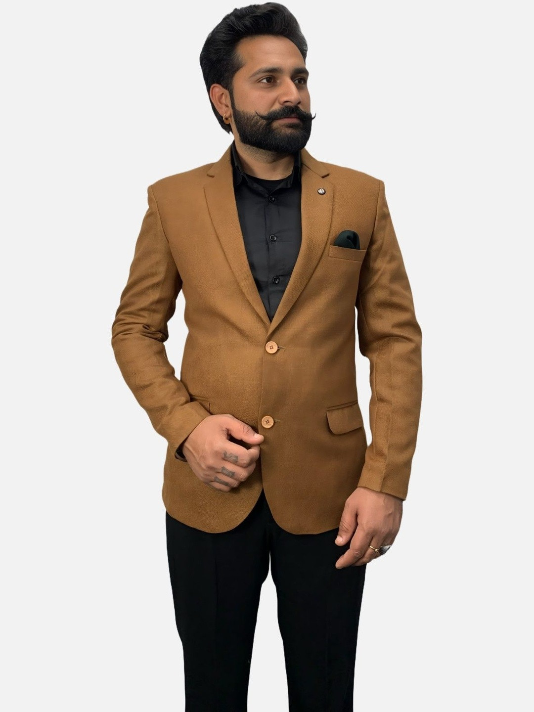 GARGIAN Master Cut Men Brown Tailored Fit Single-Breasted Blazer