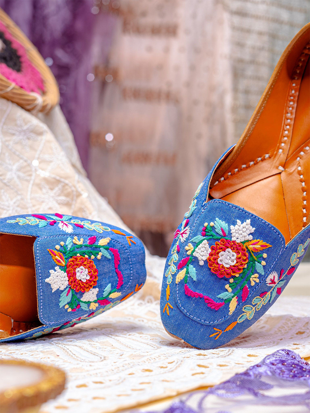 NR By Nidhi Rathi Women Embroidered Ethnic Denim Jutti