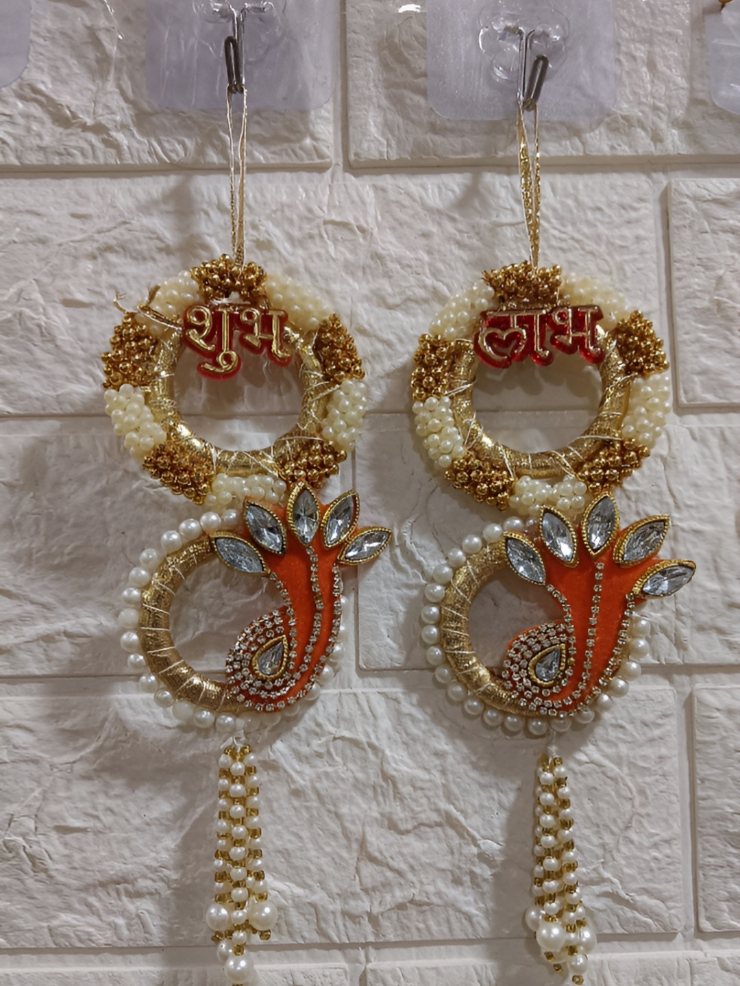 Sellplus Set of 2 Textured Moti Bangle With Tassel Shubh Labh Hanging Torans
