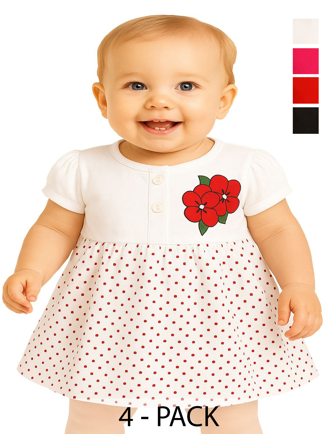 KidzzCart Pack of 4 Girls Polka Dots Printed Cotton Fit & Flare Dress