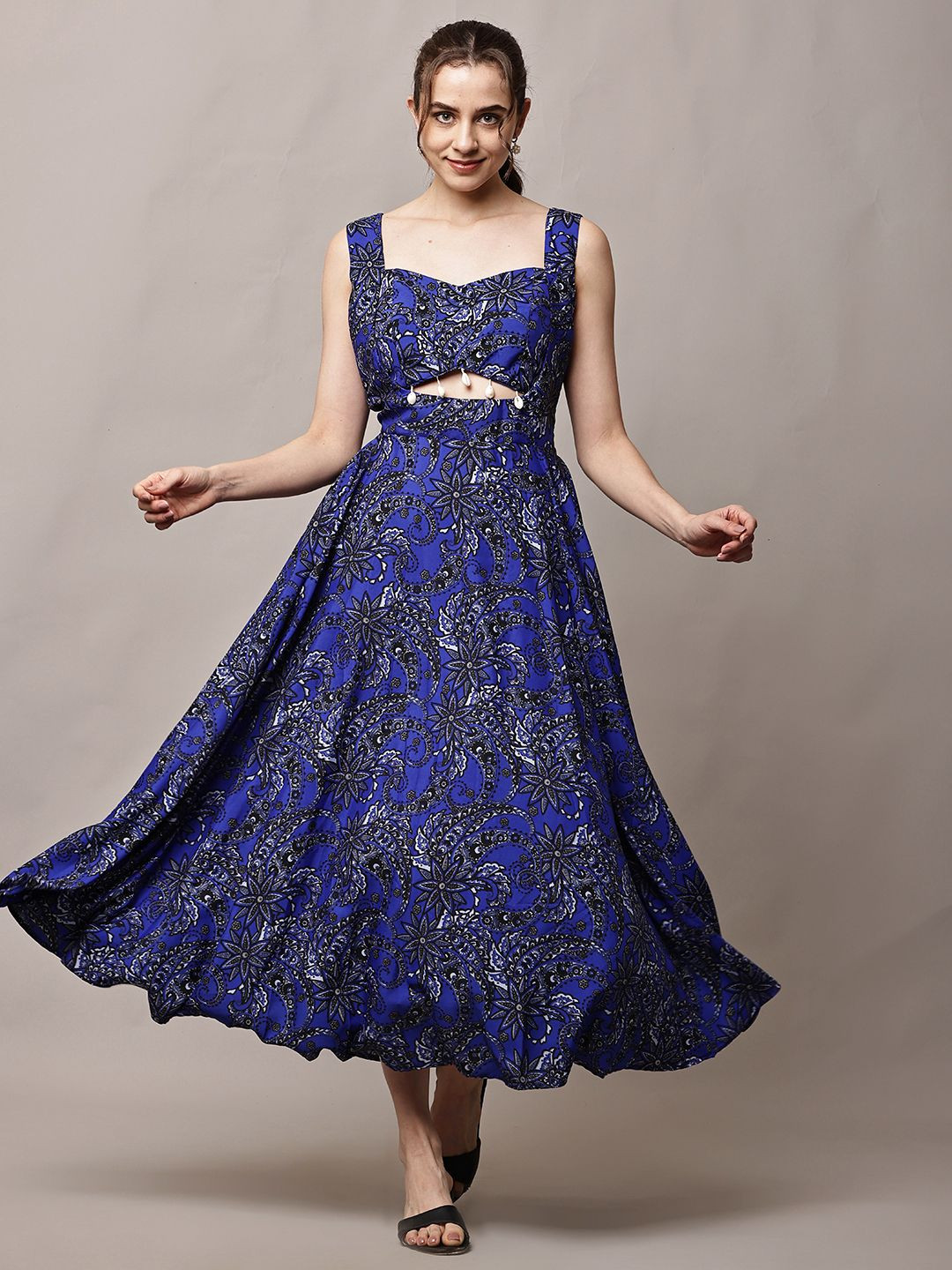 CNQFS FASHION Women Printed Crepe Midi Gown Dress