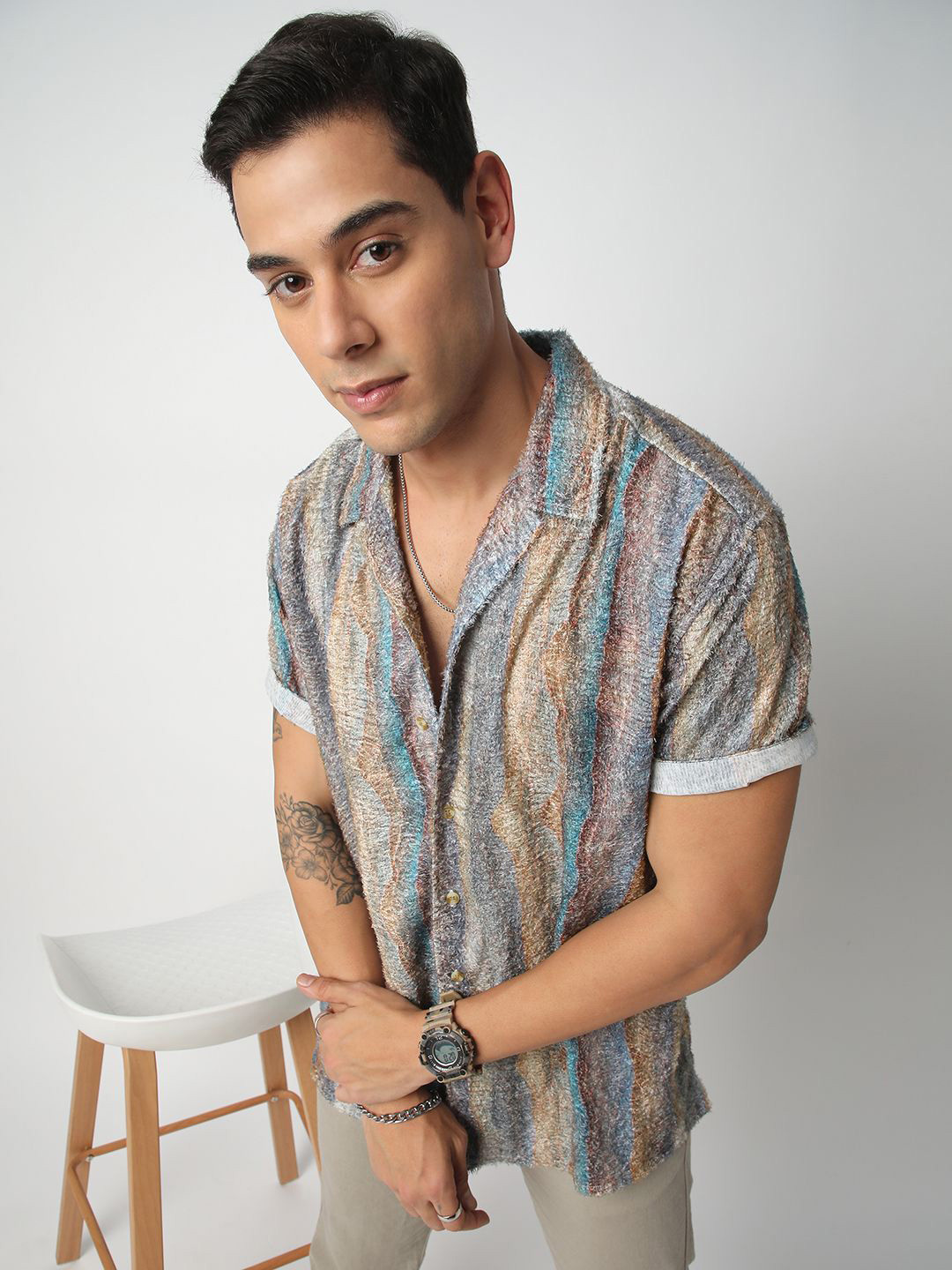 VASTRADO Men Classic Abstract Self Design Oversized Casual Shirt