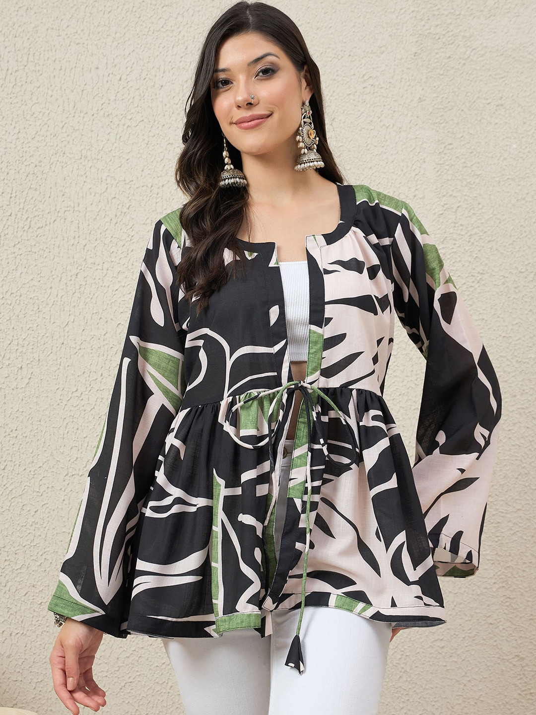 InWeave Printed Linen Open Front Shrug