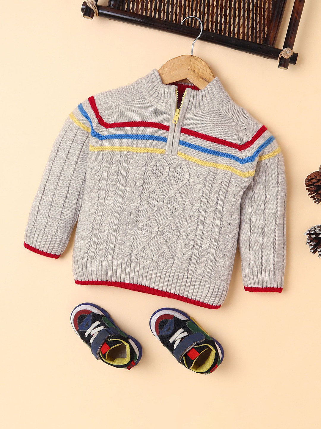 Yellow Apple Boys Striped Mock Collar Half Zipper Pullover