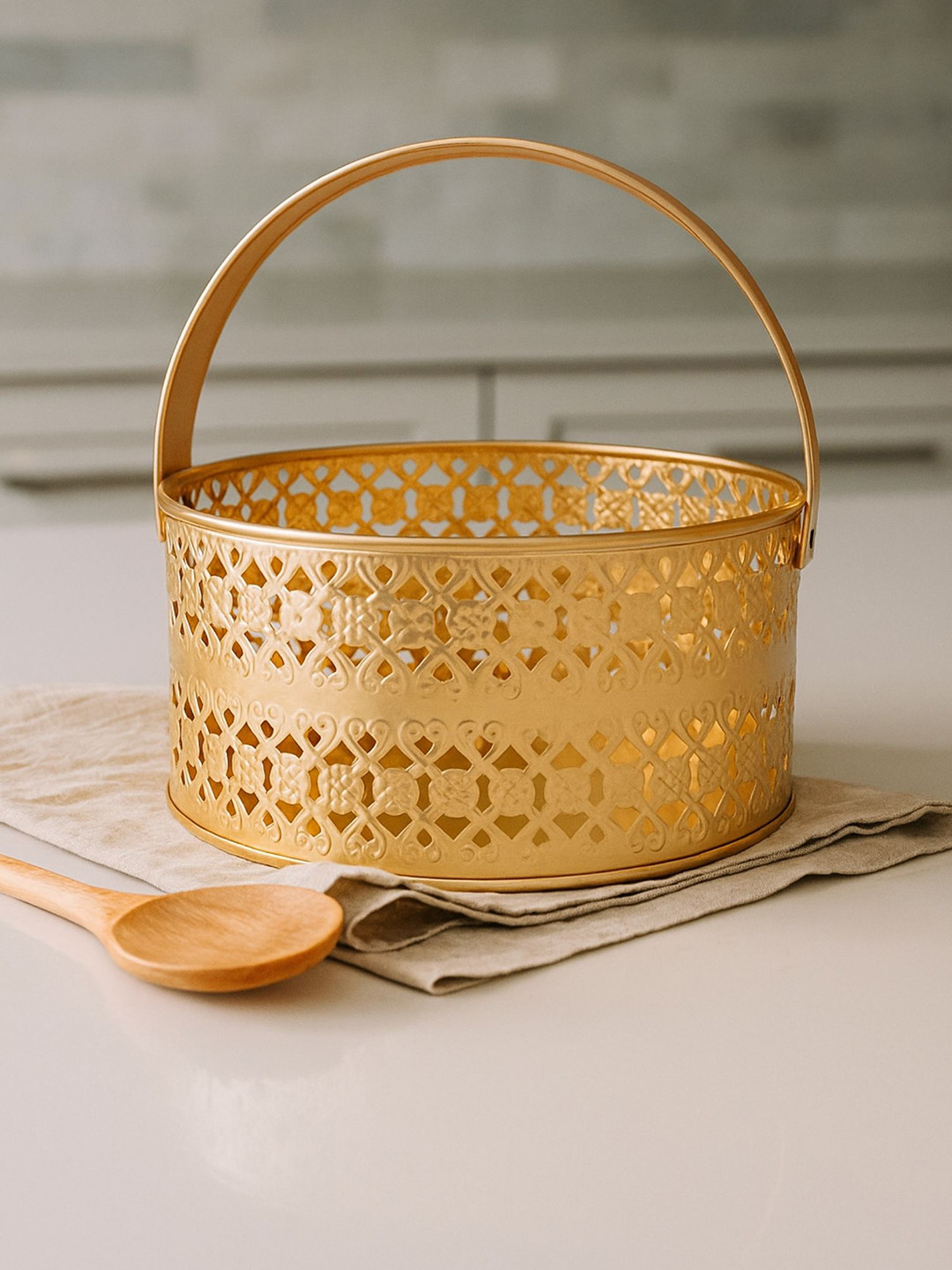 ARTSY Gold-Toned Metal Fruit And Vegetable Basket