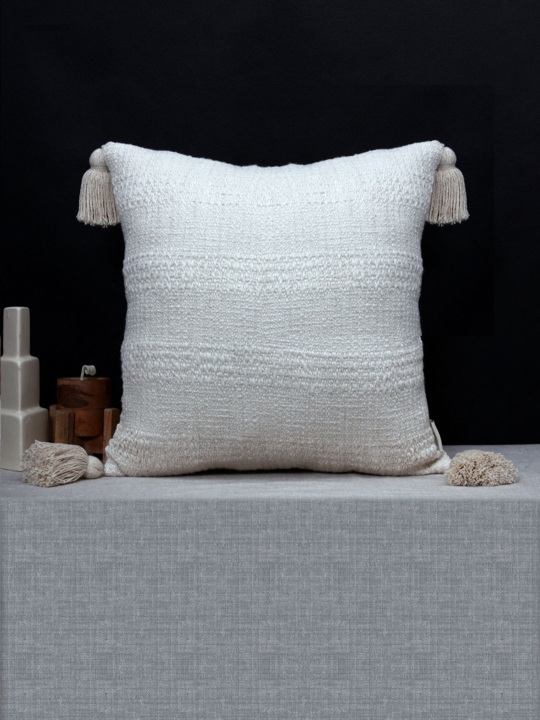 ANWYN Cream-Coloured & Off White Square Cotton Cushion Covers