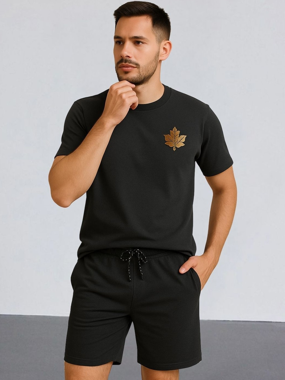 Moda Rapido Men Black Polyester Textured Tracksuit