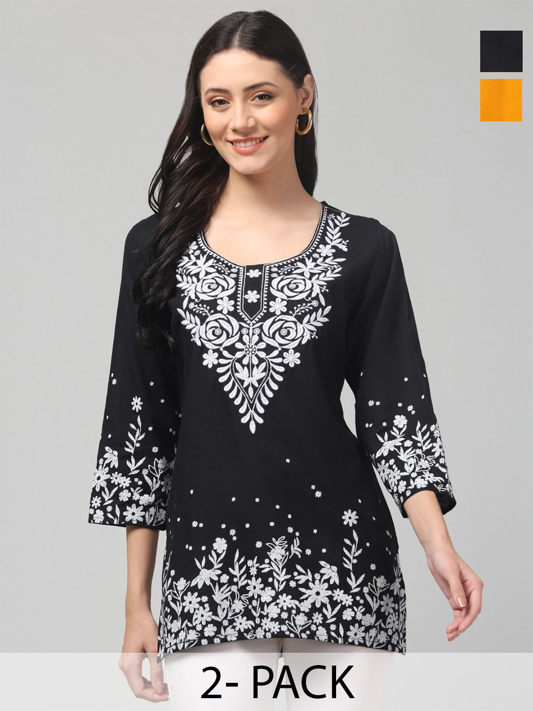 ERUDITE CLUB Pack Of 2 Floral Embroidered Chikankari Kurti