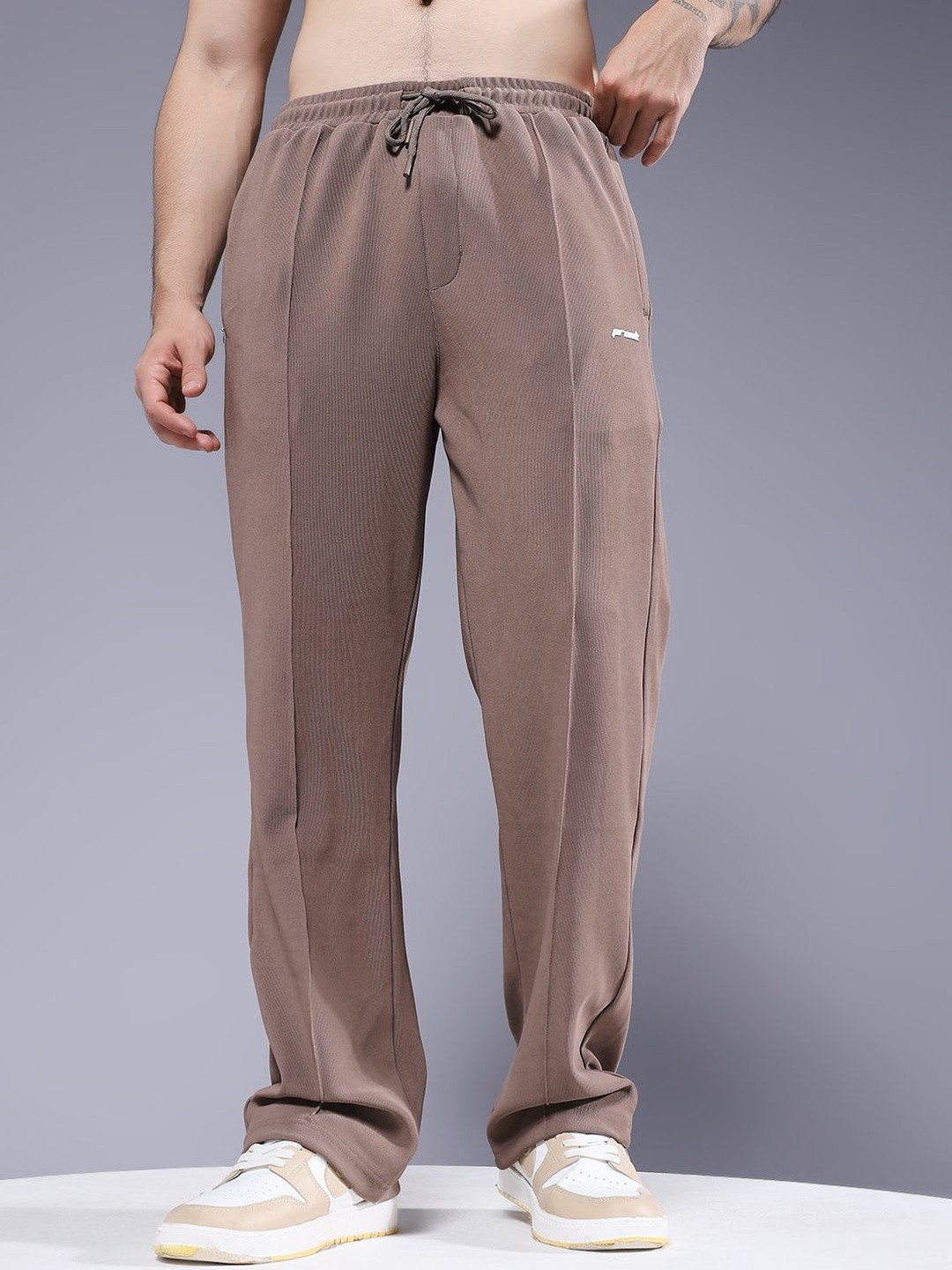PRONK Men Textured Straight Trousers