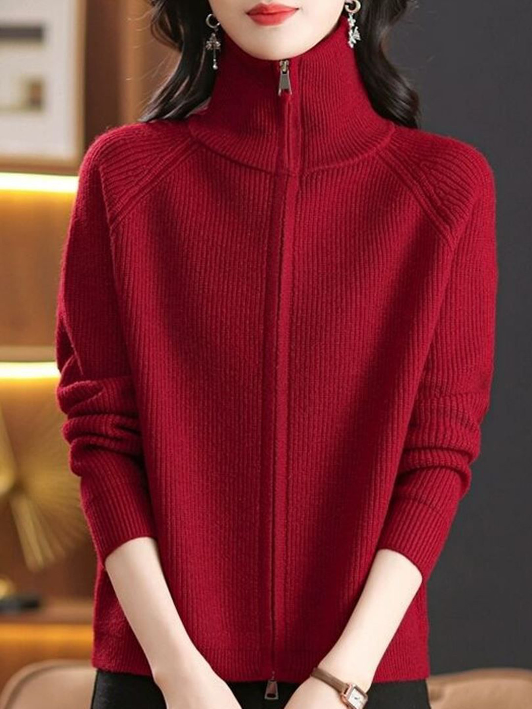 StyleCast Women Ribbed Mock Collar Long Sleeves Casual Regular Jackets